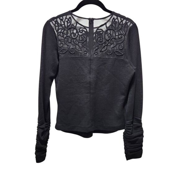 Vintage Andrea Jovine wool blouse black mesh yoke, ruched sleeves small - Picture 2 of 6